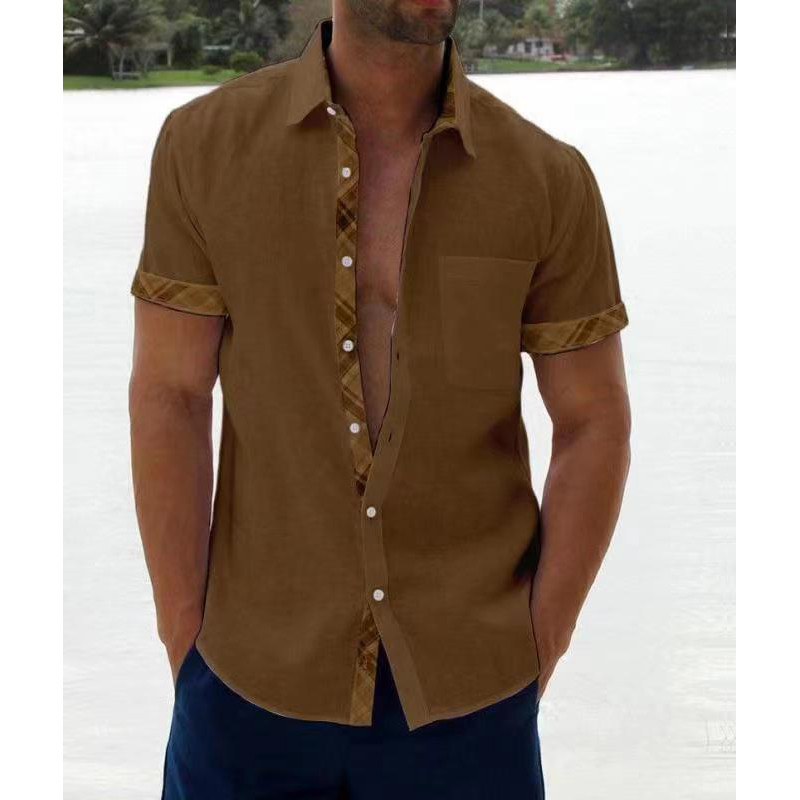 Nauji laisvalaikio vyriški marškiniai Laisvi susiliejančių spalvų kišeniniai šortai rankovėmis Laisvalaikiai marškiniai su sutrumpinta apykakle Viršutiniai vasaros drabužiai Homme M-5XL
