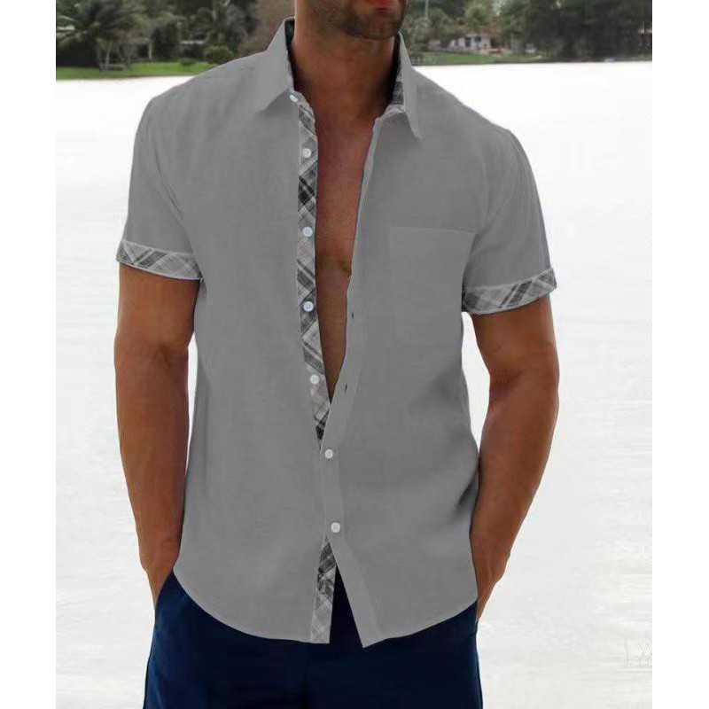 Nauji laisvalaikio vyriški marškiniai Laisvi susiliejančių spalvų kišeniniai šortai rankovėmis Laisvalaikiai marškiniai su sutrumpinta apykakle Viršutiniai vasaros drabužiai Homme M-5XL