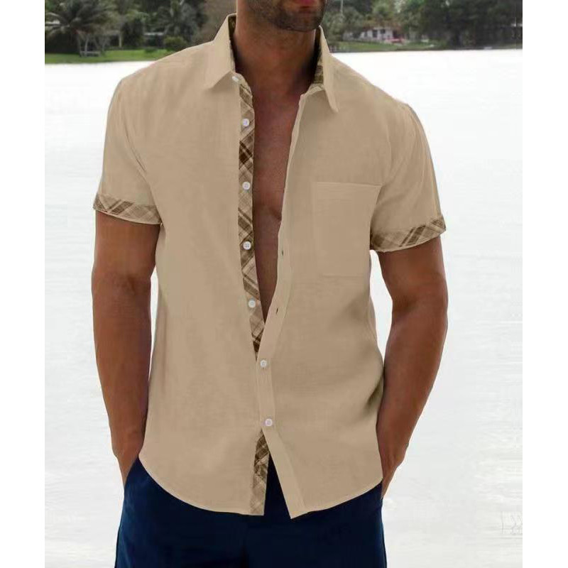 Nauji laisvalaikio vyriški marškiniai Laisvi susiliejančių spalvų kišeniniai šortai rankovėmis Laisvalaikiai marškiniai su sutrumpinta apykakle Viršutiniai vasaros drabužiai Homme M-5XL