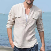 Nauji 2022 m. pavasario laisvalaikio vyriški masyvūs marškiniai ilgomis rankovėmis medvilniniai lininiai marškinėliai Vyriški madingi rudeniniai marškiniai su sagomis Senovinė gatvės apranga