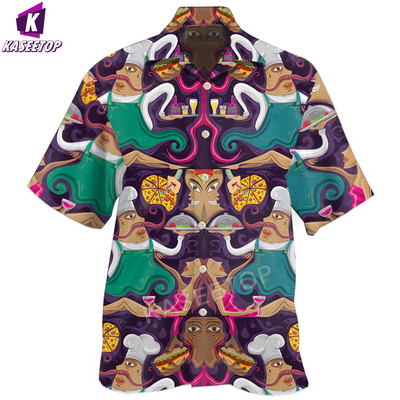 Muške košulje Food Chef Pizza 3D printane havajske košulje za muškarce Kubanski ovratnik Topovi kratkih rukava Ležerna modna odjeća Bluze