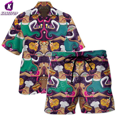 Muške košulje Food Chef Pizza 3D printane havajske košulje za muškarce Kubanski ovratnik Topovi kratkih rukava Ležerna modna odjeća Bluze