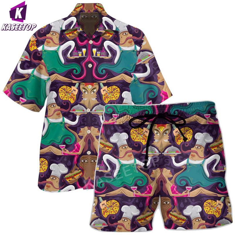 Muške košulje Food Chef Pizza 3D printane havajske košulje za muškarce Kubanski ovratnik Topovi kratkih rukava Ležerna modna odjeća Bluze