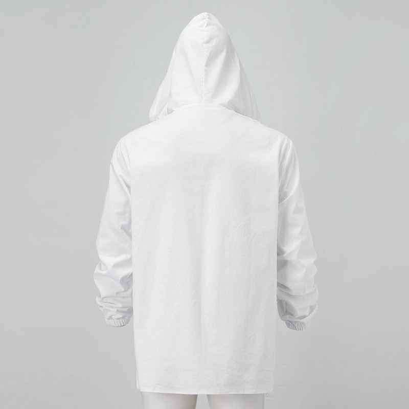 Vyriški marškiniai su gobtuvu vienspalviai rudeniniai marškinėliai ilgomis rankovėmis Kasdieniai sagos Medvilniniai Lininiai Vintažiniai vasaros paplūdimio marškiniai Camisa Masculina