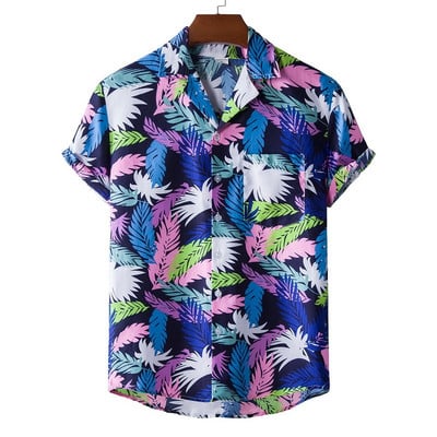 Stiilne flamingoprinteriga Hawaii Aloha särk, Meeste 2021. aasta suvine uued lühikeste varrukatega rannasärgid Meeste pühadepeo-puhkuseriided