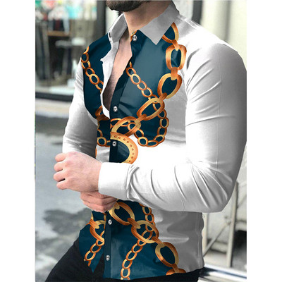 Divat Férfi Ingek Túlméretes Alkalmi ing Virág Vine Print hosszú ujjú felsők Férfi ruhák Vintage kardigán blúzok Kiváló minőség