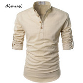 DIMUSI vyriški lininiai marškiniai Laisvalaikio ilgomis rankovėmis mygtuko tvirta laisva rudeninė suknelė Henley marškiniai Madingi vyriški prekės ženklo drabužiai