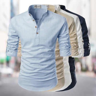 DIMUSI vyriški lininiai marškiniai Laisvalaikio ilgomis rankovėmis mygtuko tvirta laisva rudeninė suknelė Henley marškiniai Madingi vyriški prekės ženklo drabužiai