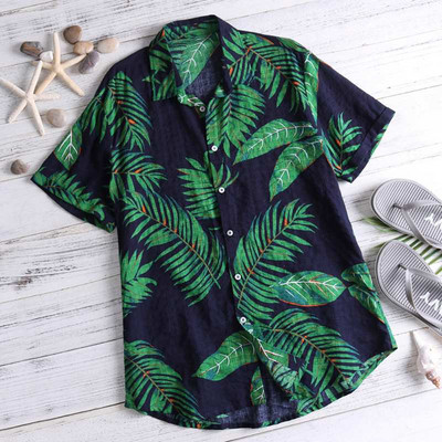 Suvised Hawaii punased särgid Troopilised särgid Lillelised meeste topid vabaaja särk lühikeste varrukatega puuvillane nööp Chemise Loose Vacation Beach
