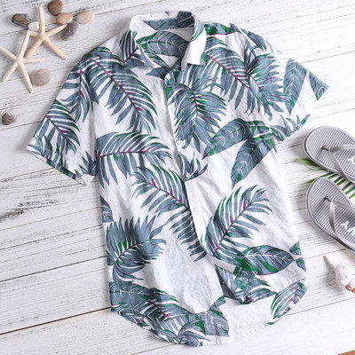 Suvised Hawaii punased särgid Troopilised särgid Lillelised meeste topid vabaaja särk lühikeste varrukatega puuvillane nööp Chemise Loose Vacation Beach