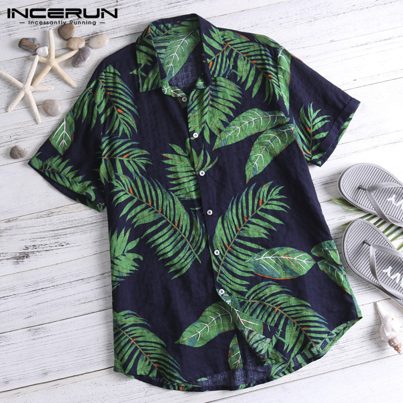 Suvised Hawaii punased särgid Troopilised särgid Lillelised meeste topid vabaaja särk lühikeste varrukatega puuvillane nööp Chemise Loose Vacation Beach