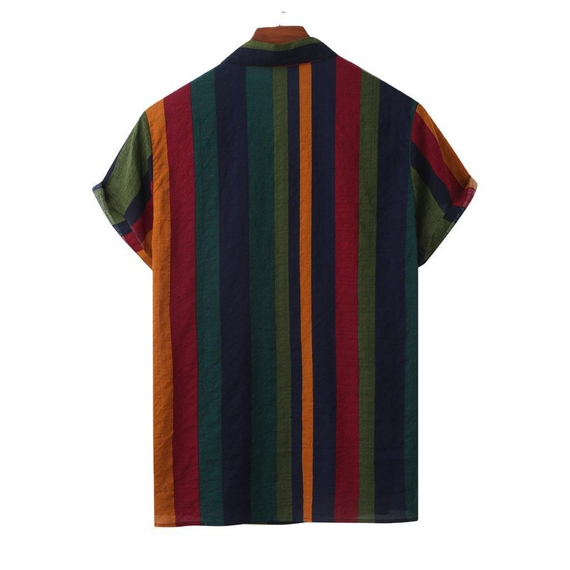 Férfi ingek 2022 nyár Férfi divatos csíkos ing ünnepi stílusú rövid ujjú bő felső férfi ruházat
