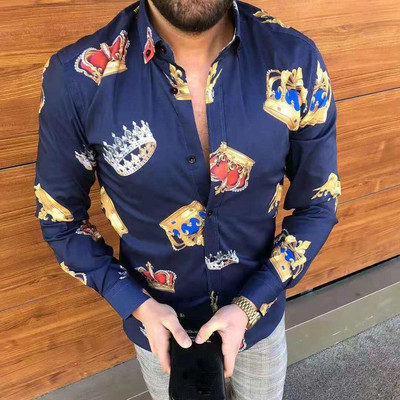 Karštas išpardavimas, 2021 m. Europos amerikiečių vyriški drabužiai Laisvalaikio mados marginti marškinėliai su viena eilute kardiganu ilgomis rankovėmis, vyriški