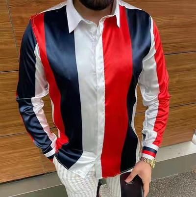 Karštas išpardavimas, 2021 m. Europos amerikiečių vyriški drabužiai Laisvalaikio mados marginti marškinėliai su viena eilute kardiganu ilgomis rankovėmis, vyriški