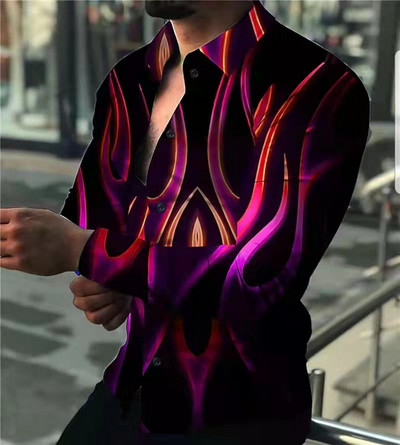 Karštas išpardavimas, 2021 m. Europos amerikiečių vyriški drabužiai Laisvalaikio mados marginti marškinėliai su viena eilute kardiganu ilgomis rankovėmis, vyriški