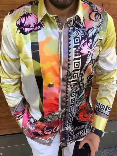 Karštas išpardavimas, 2021 m. Europos amerikiečių vyriški drabužiai Laisvalaikio mados marginti marškinėliai su viena eilute kardiganu ilgomis rankovėmis, vyriški