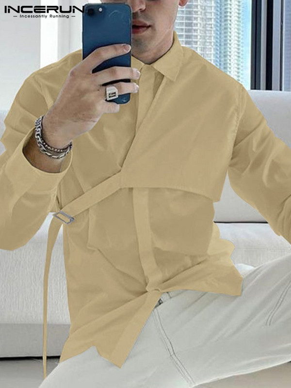 Moodne meeste särk Revääri pikkade varrukatega ühevärviline tänavariietus Korea vabaaja särgid, mehed, 2022 vaba aeg Camisas S-5XL INCERUN