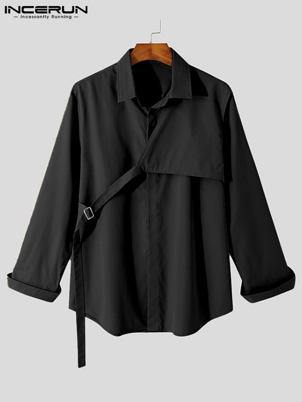 Moodne meeste särk Revääri pikkade varrukatega ühevärviline tänavariietus Korea vabaaja särgid, mehed, 2022 vaba aeg Camisas S-5XL INCERUN