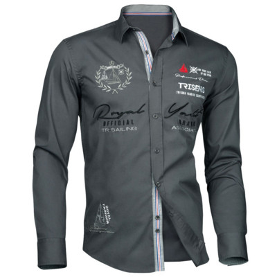 ZOGAA vyriški mados raidėmis marginti laisvalaikio marškiniai ilgomis rankovėmis