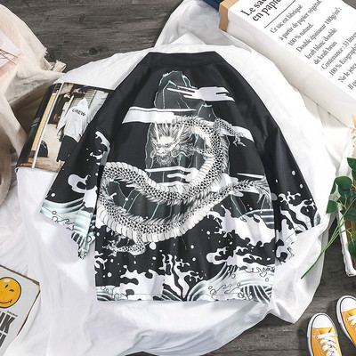 Prowow 2021. Proljeće Muškarci Široki kimono u stilu Hong Konga 3/4 rukava Tradicionalni muški kimono kardigan Muški Harajuku Streetwear Muški