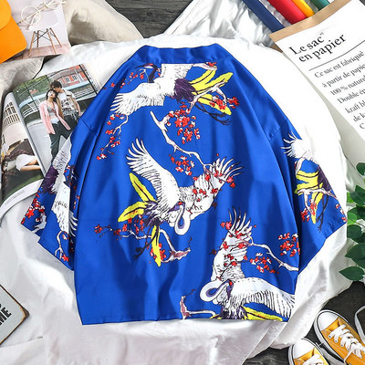 Prowow 2021. Proljeće Muškarci Široki kimono u stilu Hong Konga 3/4 rukava Tradicionalni muški kimono kardigan Muški Harajuku Streetwear Muški