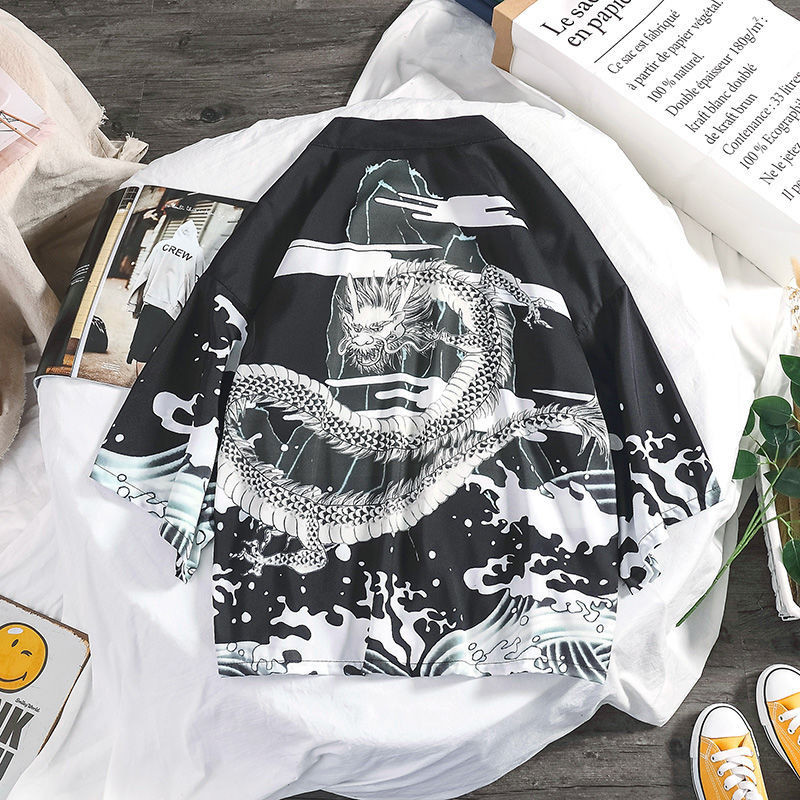 Prowow 2021 m. pavasario vyrų laisva Honkongo stiliaus kimono 3/4 rankovėmis, tradicinis vyriškas kimono megztinis, vyriškas Harajuku gatvės drabužis, vyriškas