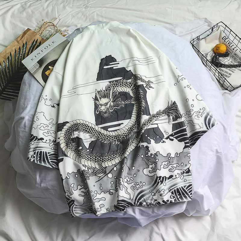 Prowow 2021 m. pavasario vyrų laisva Honkongo stiliaus kimono 3/4 rankovėmis, tradicinis vyriškas kimono megztinis, vyriškas Harajuku gatvės drabužis, vyriškas