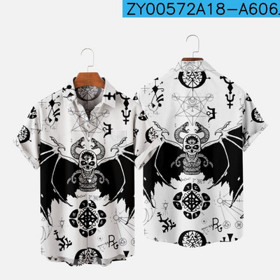 Meeste särk Y2k hombre Devil print lühikeste varrukatega särk Meeste tänava Hawaiian Beach Vintage särk Harajuku meeste särk