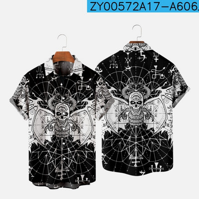 Meeste särk Y2k hombre Devil print lühikeste varrukatega särk Meeste tänava Hawaiian Beach Vintage särk Harajuku meeste särk