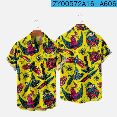 Meeste särk Y2k hombre Devil print lühikeste varrukatega särk Meeste tänava Hawaiian Beach Vintage särk Harajuku meeste särk