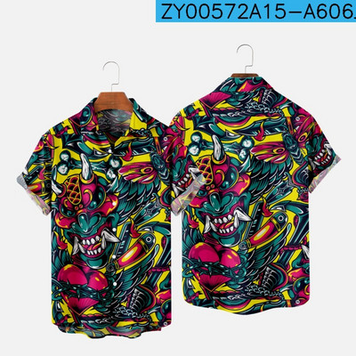 Meeste särk Y2k hombre Devil print lühikeste varrukatega särk Meeste tänava Hawaiian Beach Vintage särk Harajuku meeste särk