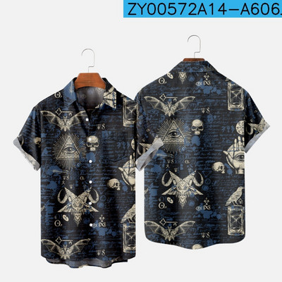 Meeste särk Y2k hombre Devil print lühikeste varrukatega särk Meeste tänava Hawaiian Beach Vintage särk Harajuku meeste särk