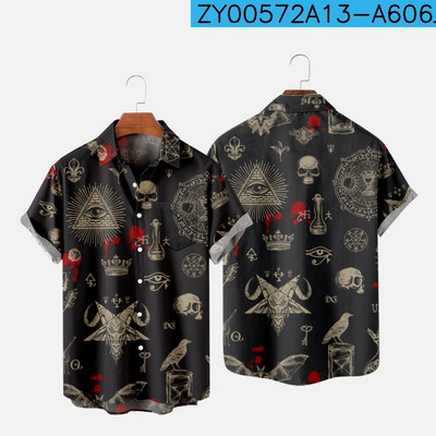 Meeste särk Y2k hombre Devil print lühikeste varrukatega särk Meeste tänava Hawaiian Beach Vintage särk Harajuku meeste särk