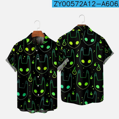 Meeste särk Y2k hombre Devil print lühikeste varrukatega särk Meeste tänava Hawaiian Beach Vintage särk Harajuku meeste särk