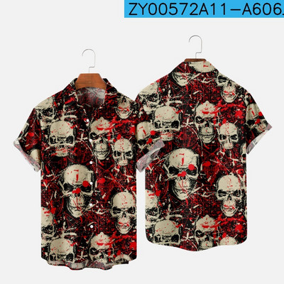 Meeste särk Y2k hombre Devil print lühikeste varrukatega särk Meeste tänava Hawaiian Beach Vintage särk Harajuku meeste särk