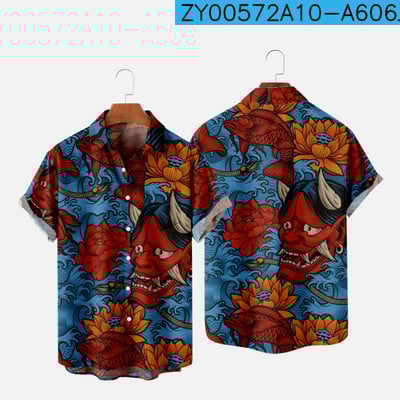 Meeste särk Y2k hombre Devil print lühikeste varrukatega särk Meeste tänava Hawaiian Beach Vintage särk Harajuku meeste särk