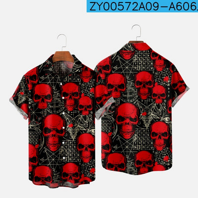 Meeste särk Y2k hombre Devil print lühikeste varrukatega särk Meeste tänava Hawaiian Beach Vintage särk Harajuku meeste särk
