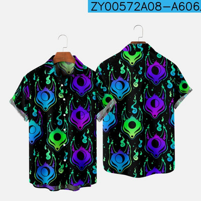 Meeste särk Y2k hombre Devil print lühikeste varrukatega särk Meeste tänava Hawaiian Beach Vintage särk Harajuku meeste särk