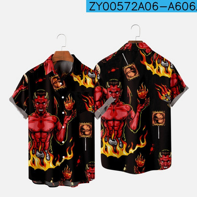 Meeste särk Y2k hombre Devil print lühikeste varrukatega särk Meeste tänava Hawaiian Beach Vintage särk Harajuku meeste särk