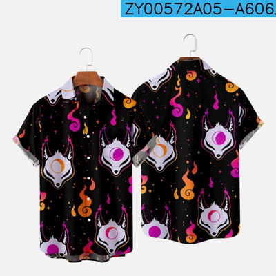 Meeste särk Y2k hombre Devil print lühikeste varrukatega särk Meeste tänava Hawaiian Beach Vintage särk Harajuku meeste särk