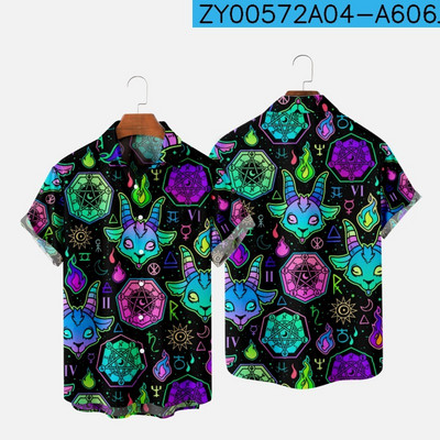 Meeste särk Y2k hombre Devil print lühikeste varrukatega särk Meeste tänava Hawaiian Beach Vintage särk Harajuku meeste särk