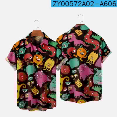 Meeste särk Y2k hombre Devil print lühikeste varrukatega särk Meeste tänava Hawaiian Beach Vintage särk Harajuku meeste särk