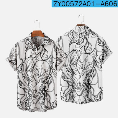 Meeste särk Y2k hombre Devil print lühikeste varrukatega särk Meeste tänava Hawaiian Beach Vintage särk Harajuku meeste särk