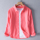 Suehaiwe bränd Itaalia stiilne pikkade varrukatega linane särk meeste mood puuvillane meeste särgid soliidsed korallpunased camisa särgid