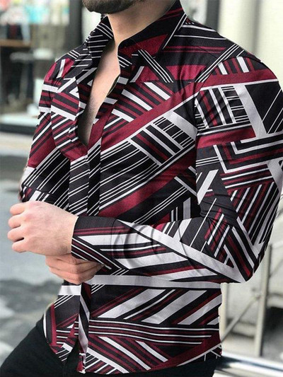 Luxus divatos férfi ingek Egysoros ing Alkalmi háromszínű nyomtatással, hosszú ujjú felsők Férfi ruházat Hawaii Party Cardigán