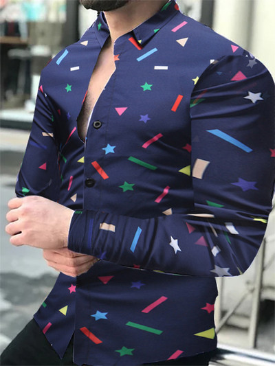 Luxus divatos férfi ingek Egysoros ing Alkalmi háromszínű nyomtatással, hosszú ujjú felsők Férfi ruházat Hawaii Party Cardigán