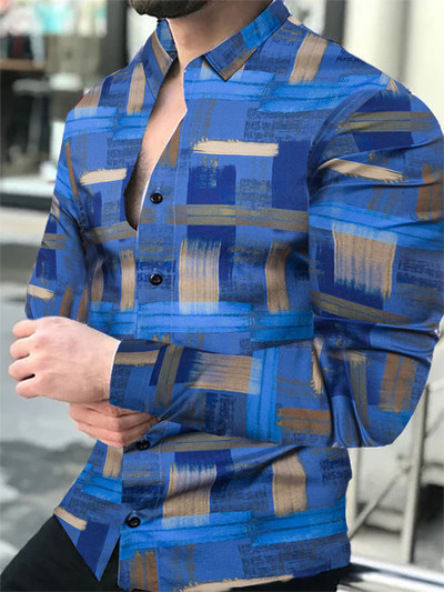 Luxus divatos férfi ingek Egysoros ing Alkalmi háromszínű nyomtatással, hosszú ujjú felsők Férfi ruházat Hawaii Party Cardigán