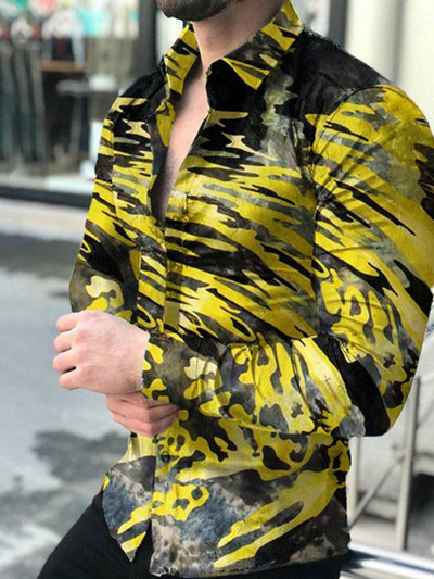 Luxus divatos férfi ingek Egysoros ing Alkalmi háromszínű nyomtatással, hosszú ujjú felsők Férfi ruházat Hawaii Party Cardigán