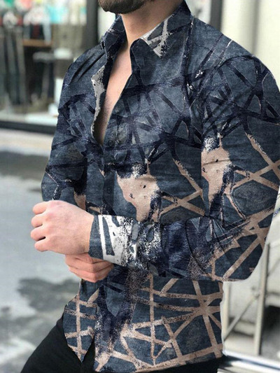 Luxus divatos férfi ingek Egysoros ing Alkalmi háromszínű nyomtatással, hosszú ujjú felsők Férfi ruházat Hawaii Party Cardigán