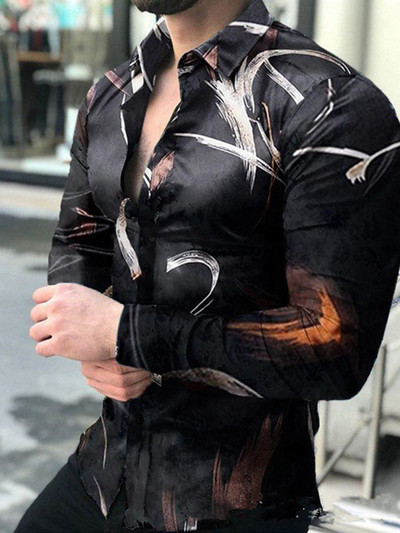 Luxus divatos férfi ingek Egysoros ing Alkalmi háromszínű nyomtatással, hosszú ujjú felsők Férfi ruházat Hawaii Party Cardigán